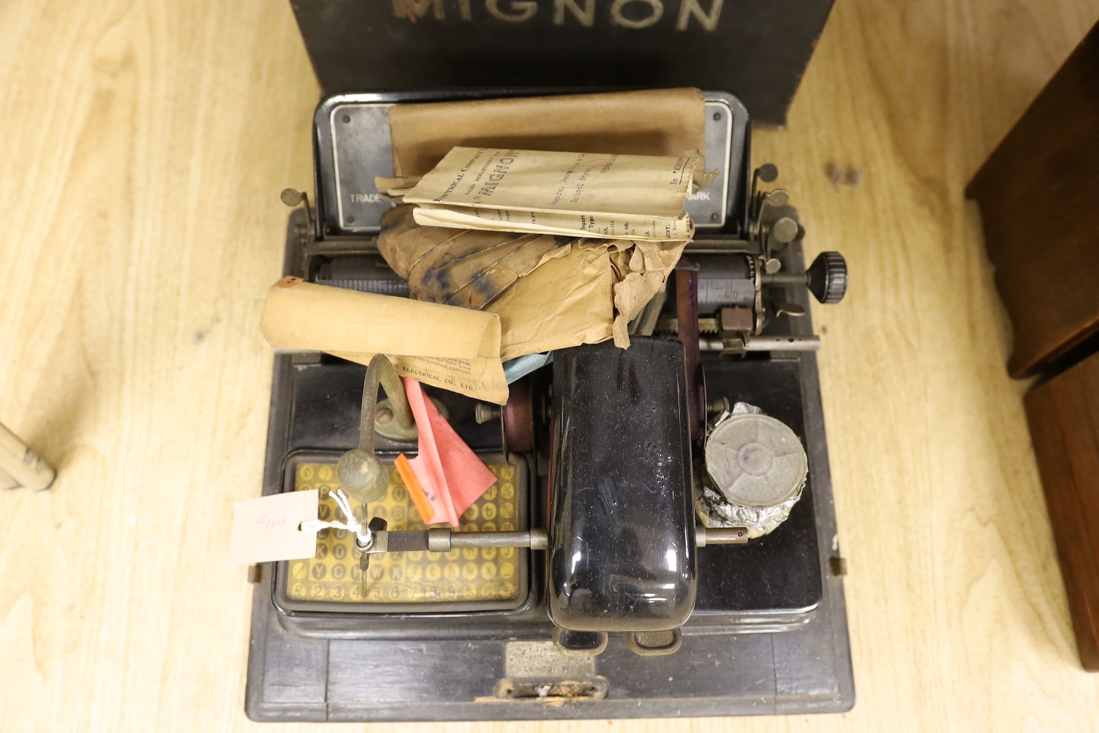 A vintage cased Mignon typewriter